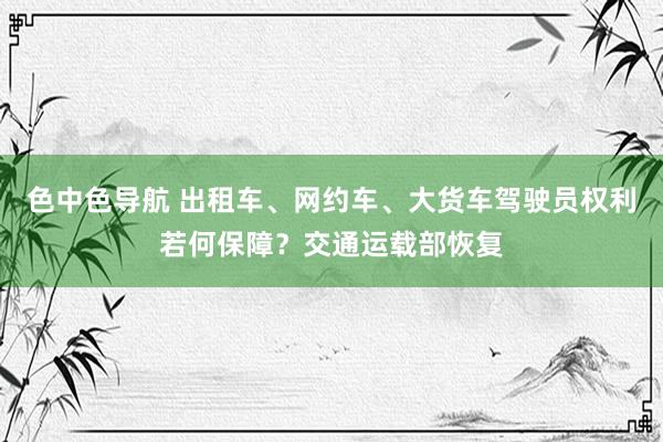 色中色导航 出租车、网约车、大货车驾驶员权利若何保障？交通运载部恢复