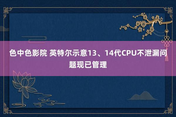 色中色影院 英特尔示意13、14代CPU不泄漏问题现已管理