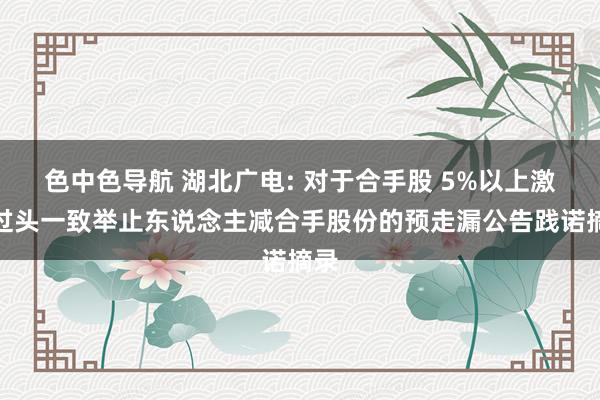 色中色导航 湖北广电: 对于合手股 5%以上激动过头一致举止东说念主减合手股份的预走漏公告践诺摘录