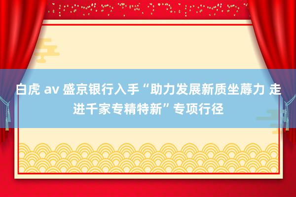 白虎 av 盛京银行入手“助力发展新质坐蓐力 走进千家专精特新”专项行径