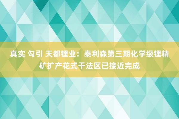 真实 勾引 天都锂业：泰利森第三期化学级锂精矿扩产花式干法区已接近完成