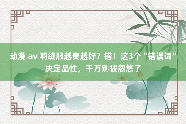 动漫 av 羽绒服越贵越好？错！这3个“错误词”决定品性，千万别被忽悠了